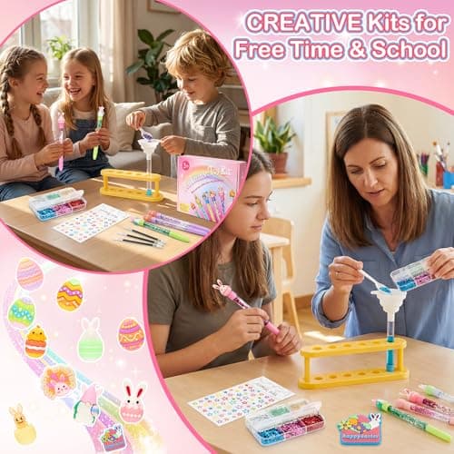 Rilcn Easter DIY Pen Making Kit for Girls, 50 PCS Easter Glitter Floaty Pens Craft Set, Makes 12 Sparkly Pens, Birthday Easter Gifts for Kids Tweens Ages 6 7 8 9 10 11 12 - Thumbnail 4
