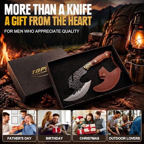 Topfeel Hand Forged Viking Knife 6.2" Meat Cleaver with Sheath, Chinese Kitchen Axe Boning Knife for Meat Cutting, High Carbon Steel Butcher Knife Home Outdoor BBQ Camping Birthday Gifts for Men Dad - Thumbnail 5