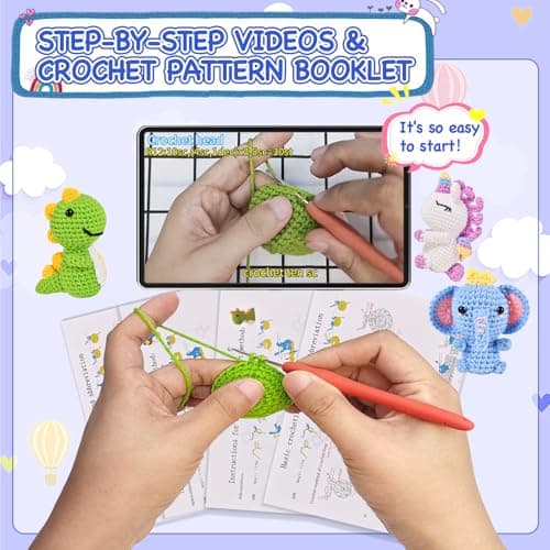 Wunila 6Pcs Crochet Kit for Beginners, DIY Craft for Adults, Great Gifts for Crochet Lovers, Crocheting Animals Kits with Step by Step Videos,Yarn,Crochet Hook,Birthday Gift, Holiday Gift - Thumbnail 4