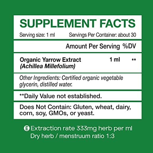 Yarrow Herb Tincture, Organic Yarrow Extract Liquid, GMP Certified, 98% Absorption, Non-GMO, Vegan, Gluten Free, Alcohol Free- 1 Fl Oz - Thumbnail 2