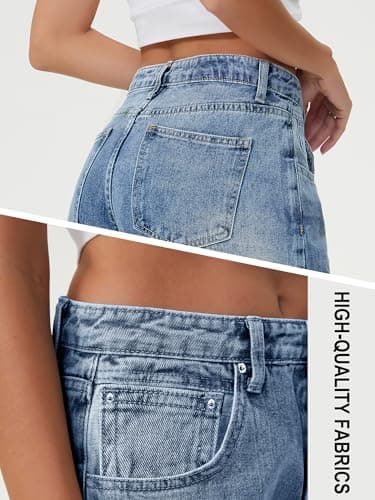 HDLTE Baggy Stretchy Jeans for Women High Waisted Trendy Wide Leg Jeans Boyfriend Denim Pants with Patch Pockets(Light Blue,X-Small) - Thumbnail 6