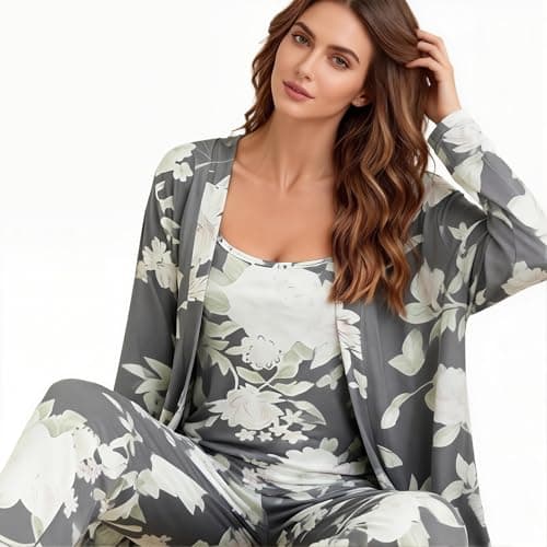 Eternatastic Women's 3 Piece Knit Lounge Set Pajama Long Sleeve Cardigan Sleeveless Top Pants Sweatsuit Pjs Sets - Thumbnail 5
