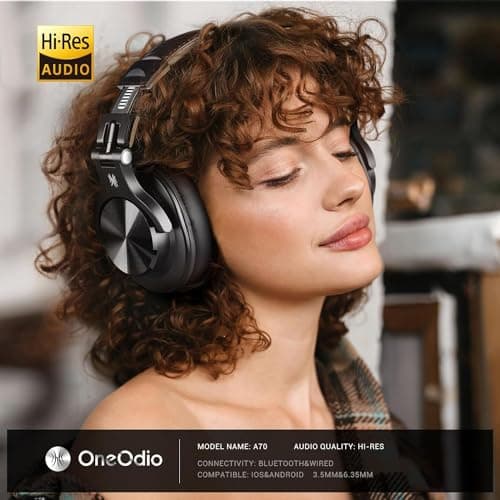 OneOdio A70 Bluetooth Over Ear Headphones, Wireless Headphones with 72H Playtime, Hi-Res, Built-in Mic, 3.5mm/6.35mm Wired Audio Jack for Studio Monitor & Mixing DJ Guitar AMP, Computer PC Gaming - Thumbnail 2