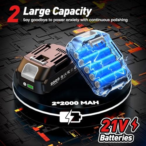 Avhrit Cordless Car Buffer Polisher kit w/ 2x2000mAh 21V Batteries, 6 Inch Car buffer Waxer Kit w/ 6 Variable Speed & Extra Attachments, Polisher for Car Detailing,Boat Sanding,Scratch Removing - Thumbnail 5