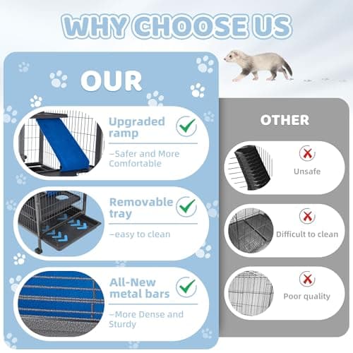 Fragess Small Animal Cage, 45''H Large Metal Rolling 4-Tiers Guinea Pig Cage, Ferret Cage, Rabbit Cage, Chinchilla Cage for Rats/Hamsters, 0.5'' Bar Spacing with Removable Ramp & Platform (Medium) - Thumbnail 5