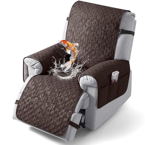 VANSOFY 100% Waterproof Recliner Chair Cover, Recliner Cover with Non-Slip Granule, Washable Reclining Chair with Pocket Furniture Protector for Kids, Pets(Chocolate, 23")