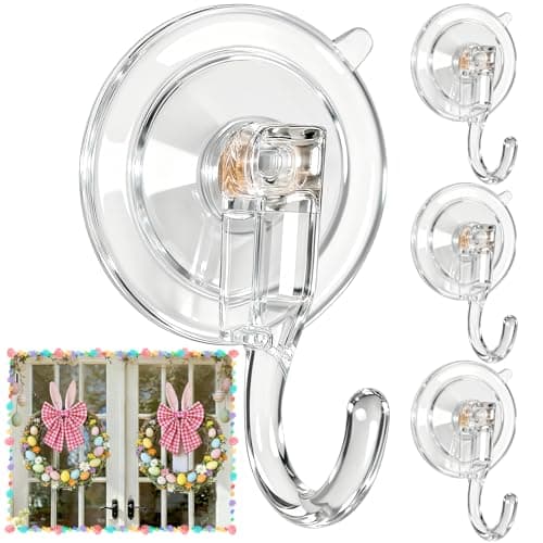HEYHOUSE Wreath Hangers for Front Door, Clear Suction-Cup-Hooks Wreath-Door-Hanger on Glass Window,Easter Valentine’s Decorations Indoor Outdoor Over The Doors Hooks,Removable and Reusable, 4 Pack - Image 1