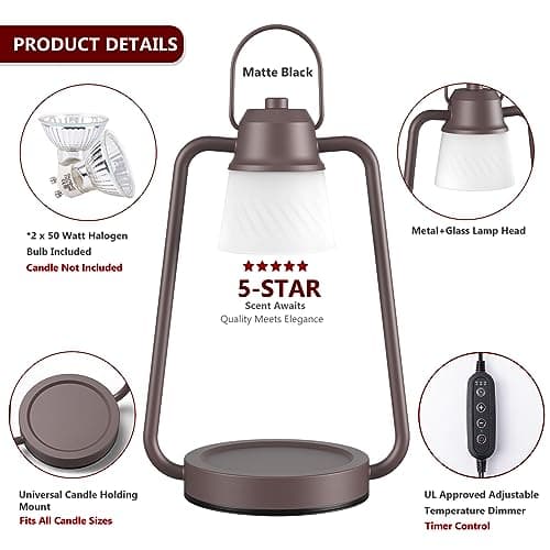 Candle Warmer Lamp with Timer for Women, Dimmable Electric Wax Warmer Lamp for Jar Candles, Candle Lamp Warmer with 2 Bulbs,Home Decor, Birthday Gifts for Mom Men - Thumbnail 2