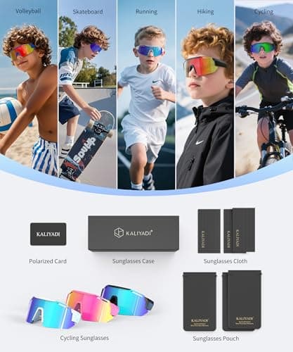 KALIYADI Polarized Youth Baseball Sunglasses: Kids Sunglasses for Boys Girls Sports Cycling Running UV400 Protection Age 6-14 - Thumbnail 5