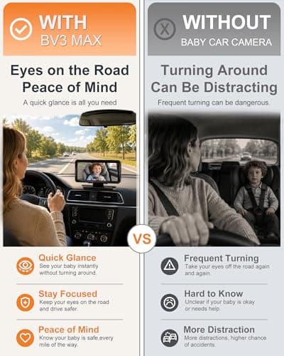 Babyvue BV3 MAX Dual Car Camera Baby Monitor with Recording, 7.2" Split Screen Backseat Camera, 1080P IR Night Vision, Easy Setup for Twins & 2 Kids - Thumbnail 2