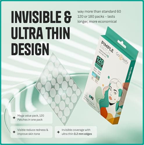 GoGleefy Pimple Patches for Face – Day & Night Acne Patches for Fast Healing, Skin Clarity – Invisible Hydrocolloid Patches, Waterproof Spot Treatment – All Skin Types Zit Patches of 60/120/180 - Thumbnail 3