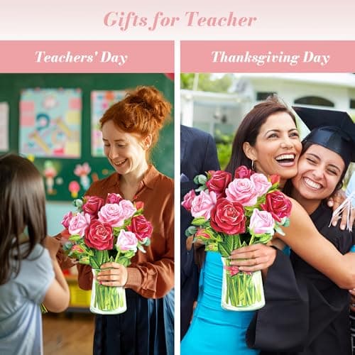 Airpark Mothers Day Gifts Card, 3D Pop Up Paper Flowers Bouquet 12’‘ with Note & Envelope, Birthday, Get Well, Teacher Appreciation Gifts, Anniversary, Wedding Gifts Cards for Women Wife Mom, Red Rose - Thumbnail 6