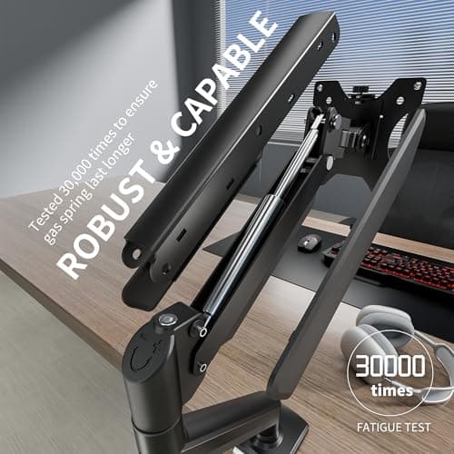 Single Monitor Arm Desk Mount，Gas Spring Monitors Arm for 17-32 inch Screens,Adjustable Computer Monitors Stand up to 4.4 to 19.8 lbs,Vesa Mount with Clamp and Grommet Base, VESA 75 & 100mm,Single - Thumbnail 5