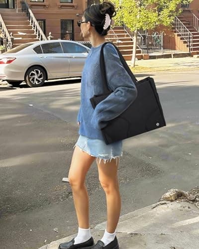 Telena Tote Bag for Women Puffer Bag Quilted Carryall Shoulder Handbag Lightweight for Travel Work Gym Black - Thumbnail 3