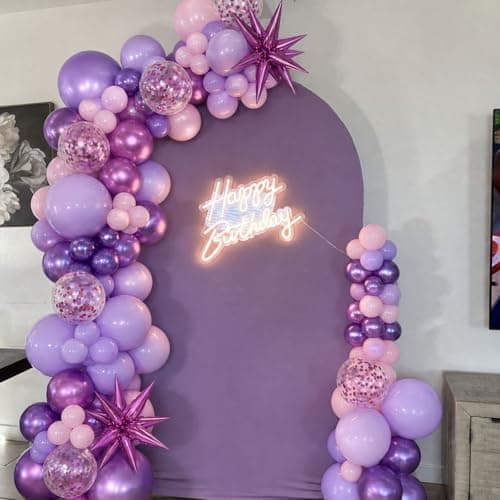 Pink and Purple Balloons Arch Kit, 140Pcs Metallic Rose Light Purple Pink Balloon Garland Arch Kit Confetti Balloons with Stars for Wedding Bridal Shower Butterfly Birthday Party Decorations - Thumbnail 3