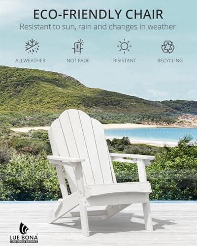 LUE BONA Folding Adirondack Chair, Chairs Set of 4, Cup Holder, Woodgrain, Fire Pit, Patio, Pool, White - Thumbnail 5