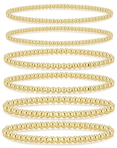 adoyi Gold Bracelets for Women, 14K Gold Plated Beaded Bracelet for Womens Stackable Bead Ball Bracelet stack Set Adjustable Jewelry Set for Gifts - Image 1