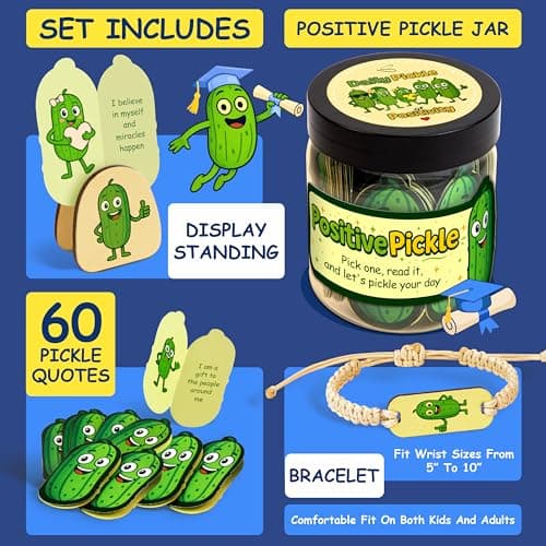 Stofinity 60 Positive Pickle Affirmation Cards Jar - Encouragement, Positivity & Emotional Support Gift for Teen Girls Trendy Stuff, Back to School Teacher Gifts, Women, Daughters, Sisters & Friends - Thumbnail 2