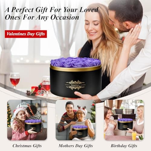Jibeufi 33 Preserved Flowers Roses Forever in a Box Gifts for Her Delivery Prime Birthday, Anniversary, for Women, Mom, Girl Friend (Purple) - Thumbnail 6
