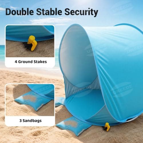 Baby Beach Tent Pop Up Baby Tent with UV Protection - Portable Infant Shade Canopy, Must-Have Beach Baby Essentials (Blue, 32.7" x 28.5" x 30.7") - Thumbnail 5