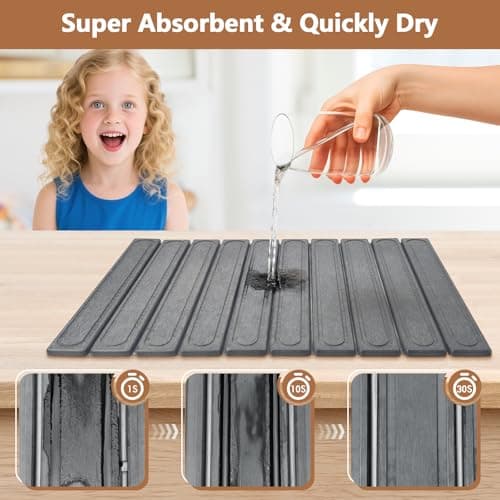 Stone Drying Mat for Kitchen Counter, Fast Dry Dish Drying Mats,Quick Dry Absorbent Collapsible Diatomaceous Earth Bath Mats, Large Stone Bath Mat for Kitchen Dishes Bottles Cups Bathroom - Thumbnail 2