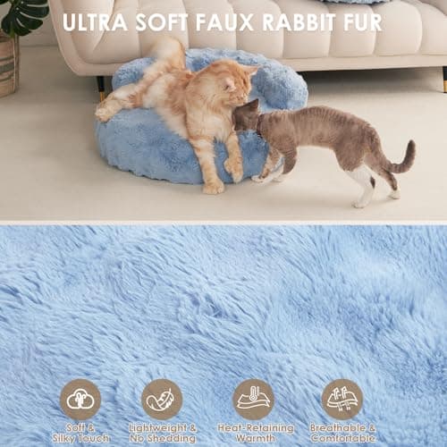 EHEYCIGA Soft Dog Couch Bed for Large Dog, Fluffy Medium Dog Bed with Removable Washable Cover, Bolster Pet Sofa, Waterproof and Non-Slip, 36" x 36"x 9", Blue - Thumbnail 4