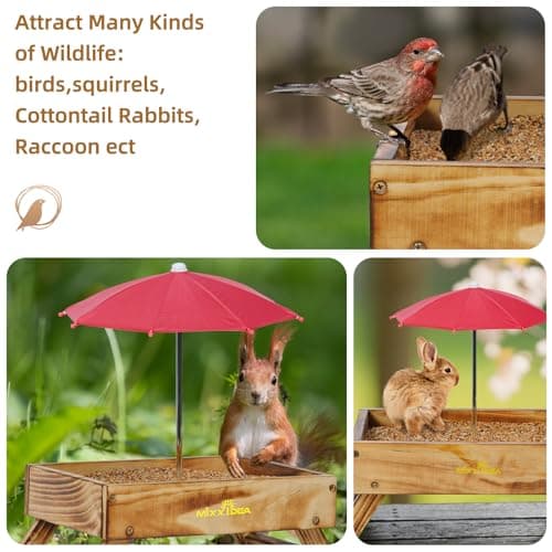 Ground Bird Feeder for Outdoors Bird&Squirrel Feeder Wooden Chicken Picnic Table Platform Feeder Wild Bird Feed Crow Feeder for Outside with 5 LBS Capacity (Brown) - Thumbnail 4