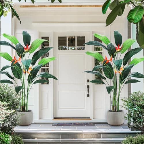 Artificial Bird of Paradise Plant 7 ft(84 in) Fake Palm Tree for Indoor Outdoor Modern Decor Faux Tree for Home Office Perfect Housewarming Gift with 17 Trunks Faux Leaves & 3 Flowers 2 Pack - Thumbnail 5