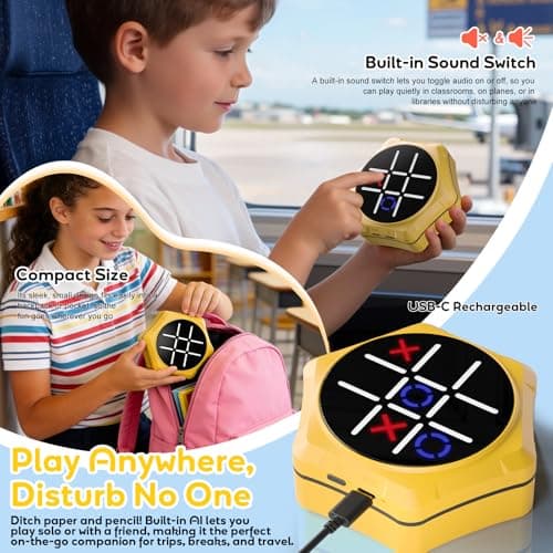 Tic Tac Toe Handheld Game Bolt : VORQXIN Digital Electronic Brain Teaser - 5 in1 Portable Mini Console Mute Function Travel Games for Car Ride,Unique Gift for Boys Girls and Adults - Thumbnail 5