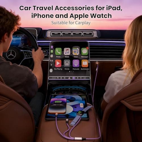 Travel Essentials, 3 in 2 USB A/C Cable to iPhone 17 Charger/iWatch Charger/IP, Braided Multi Charging Cable Cord, RV Camping Essentials, Designed for iWatch Series & iPhone17-11/iPad [Purple, 5FT] - Thumbnail 6