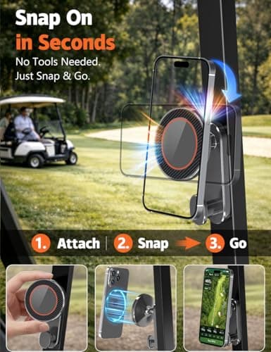 NOVRIDO Golf Cart Phone Holder Magnetic Mount, Golf Cart Accessories for Men, MagSafe Magnetic Phone Holder with Bottom Hook, Adjustable Golf Cart Phone Mount, Ring Included - Thumbnail 6
