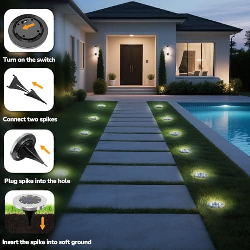 INCX 4.6 inch Solar Lights Outdoor Waterproof,12 Pack Solar Lights for Outside, Solar Garden Lights Landscape Lighting for Patio Pathway Lawn Yard Deck Driveway Walkway, Cold White - Thumbnail 6