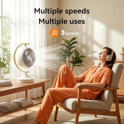 16In Fan for Bedroom with Light, Desk Air Circulator Fans with Ring Bracket, Oscillating Table Fan for Whole Room, 70° Vertical and 100° Oscillating, 3 Speeds, 28dB Quiet, for Home,Office,Outdoor - Thumbnail 4