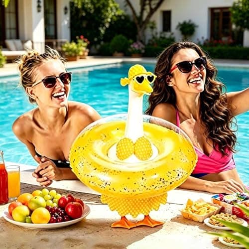 yuboo Hawaiian Porch Goose Outfits, 23'' Summer Bikini Goose Clothes with Swim Ring, Sunglasses, Hat and Skirt, Yellow Goose Statue Outfit for Outdoor Garden Lawn Yard Decor - Thumbnail 4