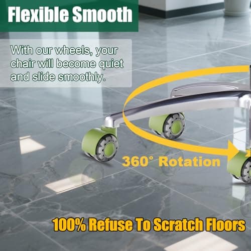 TESUMI Office Chair Wheels 2" Dual-Wheels Roller Blade Rubber Chair Casters Replacement, Heavy Duty Quiet No Scratch Gaming Chair Wheel for Hardwood Floor Carpet, Set of 5, Universal Fit/Not for 1KEA - Thumbnail 5