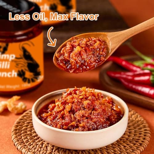 VIGOROUS MOUNTAINS Shrimp Chili Crisp - 11% Real Shrimp, Crunchy Shrimp Paste for Cooking, No MSG Gluten Free, High Protein Seafood Condiment for Pasta, Salads, Rice, Risotto, Pizza - 6.7 oz (190g) - Thumbnail 4