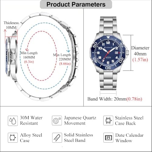 KNISKRED Sports Watch for Men with Easy Read Dial and Stainless Steel Band or Silicone Band Water Resistant (Silver Blue) - Thumbnail 5