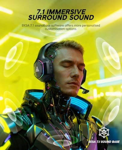 EKSA 2.4GHz Wireless Gaming Headset for PS5,PS4,PC,Switch,Mobile,Mac, Bluetooth Gaming Headphones with ENC Microphone, RGB, 20ms Latency, 120H Battery, 7.1 Surround Sound, 3.5mm Cable Black Silver - Thumbnail 3