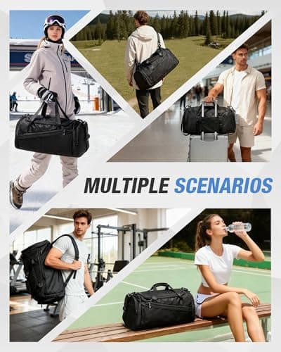 Gym Duffle Bag for Men Women 3 in 1 Waterproof Sports Travel Carry On Duffel Bag Backpack with Shoe Compartment & Wet Pocket for Traveling Workout Weekender Overnight - Thumbnail 2