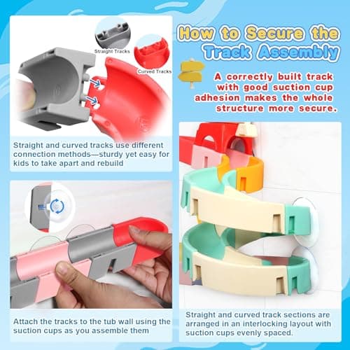 Kids Bath Toys for Kids Ages 4-8 3-5 with Magnetic Car Bath Toys Mold Free & DIY Slides Tracks Bathtub Shower Toys Birthday Gifts for Toddlers 2-4 5 6 7 8 Year Old Boys Girls (38 PCS) - Thumbnail 3