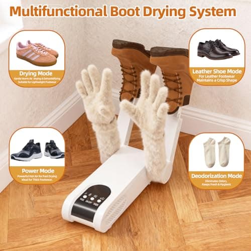 Gyrivav Boot Dryer for Work Boots, Electric Shoe Dryer 4 Drying Ports, Adjustable Telescopic, Portable Boot Dryer have Automatic Shut-Off Timer, Boots Warmer for Work Boots, Sneakers, Gloves, Helmets - Thumbnail 5