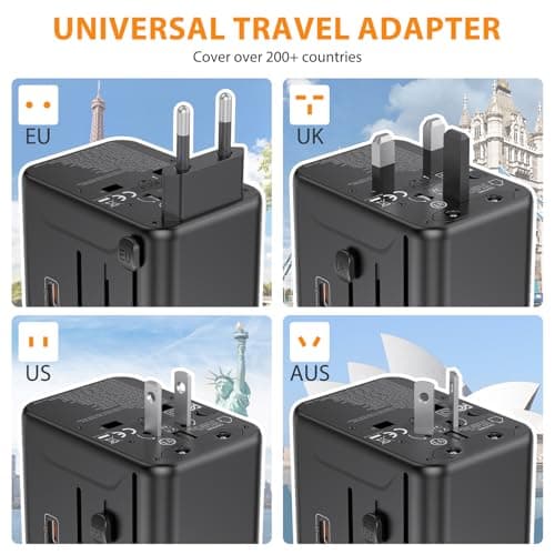 Universal Travel Adapter, International Power Adapter with 35W PD & QC Fast Charging, Travel Plug Adaptor Worldwide with 3 USB-C & 2 USB-A for USA to Europe UK France Germany Australia(Type C/G/A/I) - Thumbnail 2