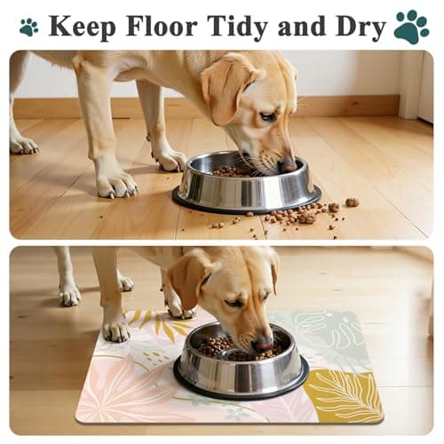 Topotdor Boho Dog Food Mat - Absorbent Quick-Dry Cat Bowl Mat for Food and Water, Non-Slip Pet Feeding Placemat for Messy Drinkers Dog Accessories Pet Supplies, 12"x20", Pink - Thumbnail 3