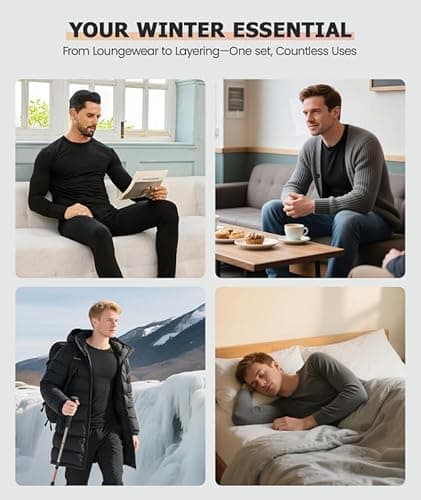 SIMIYA Mens Thermals Long Sleeve Undershirt Warm Fleece Lined Base Layer Thermal Tops Long John Shirts for Men BK+GR 3XL - Thumbnail 6