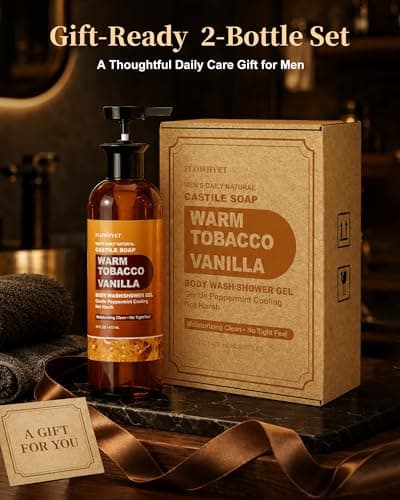 FLOWHYET Men’s Natural Tobacco Vanilla Castile Soap Liquid Body Wash - Thumbnail 6