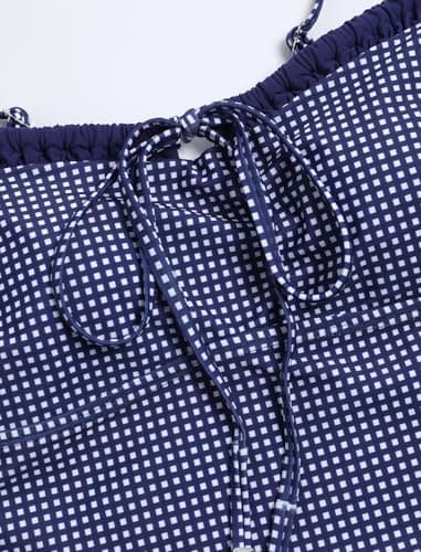 ZAFUL Navy Gingham Tankini Swimsuits for Womens Cute Tankini Bathing Suits Two Piece Checkered Tankinis Sets Bow Color Block Swimsuits with Tie Side Bottom - Thumbnail 6
