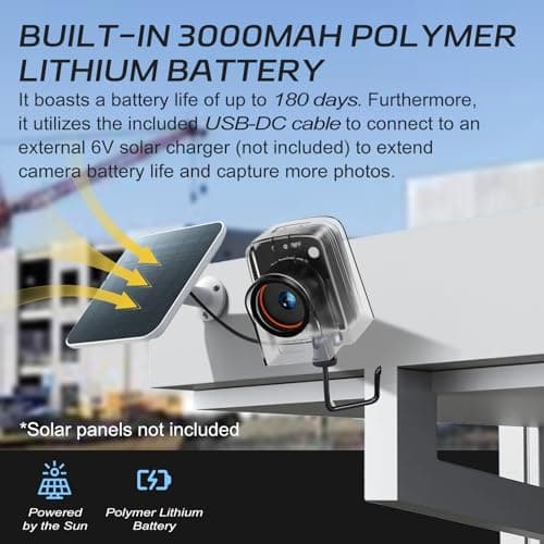 GOWWPUN Time Lapse Camera WiFi Construction Outdoor,4k Timelapse Video Camera Captures Plant Growth,City Traffic,Gifts Idea,Nature,Weather Records,110°Angle View,6 Months Battery Life,Include TF Card - Thumbnail 3