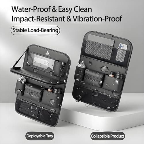FASTAGEI 2 Pack Universal Foldable Car Backseat Organizer with Table Tray, Car Seat Back Protector with Touch Screen Phone Holder, Premium Leather Kick Mats with Storage Pockets Tissue Box (Black) - Thumbnail 3