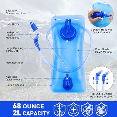 KUYOU Hydration Water Backpack, Insulated Running Vest Hydration Backpack with 2L Water Bladder, Adjustable Chest Straps and Reflective Water Bladder Backpack for Hiking Marathon Race Cycling - Thumbnail 6