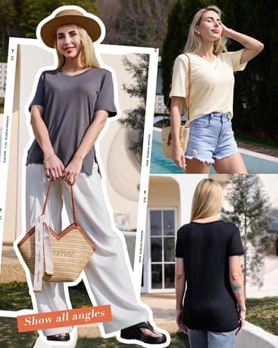GAYHAY 3 Pack V Neck Short Sleeve Shirts for Women - Casual Soft Tops Basic Loose Fit Outfits Clothes for Vacation - Thumbnail 3